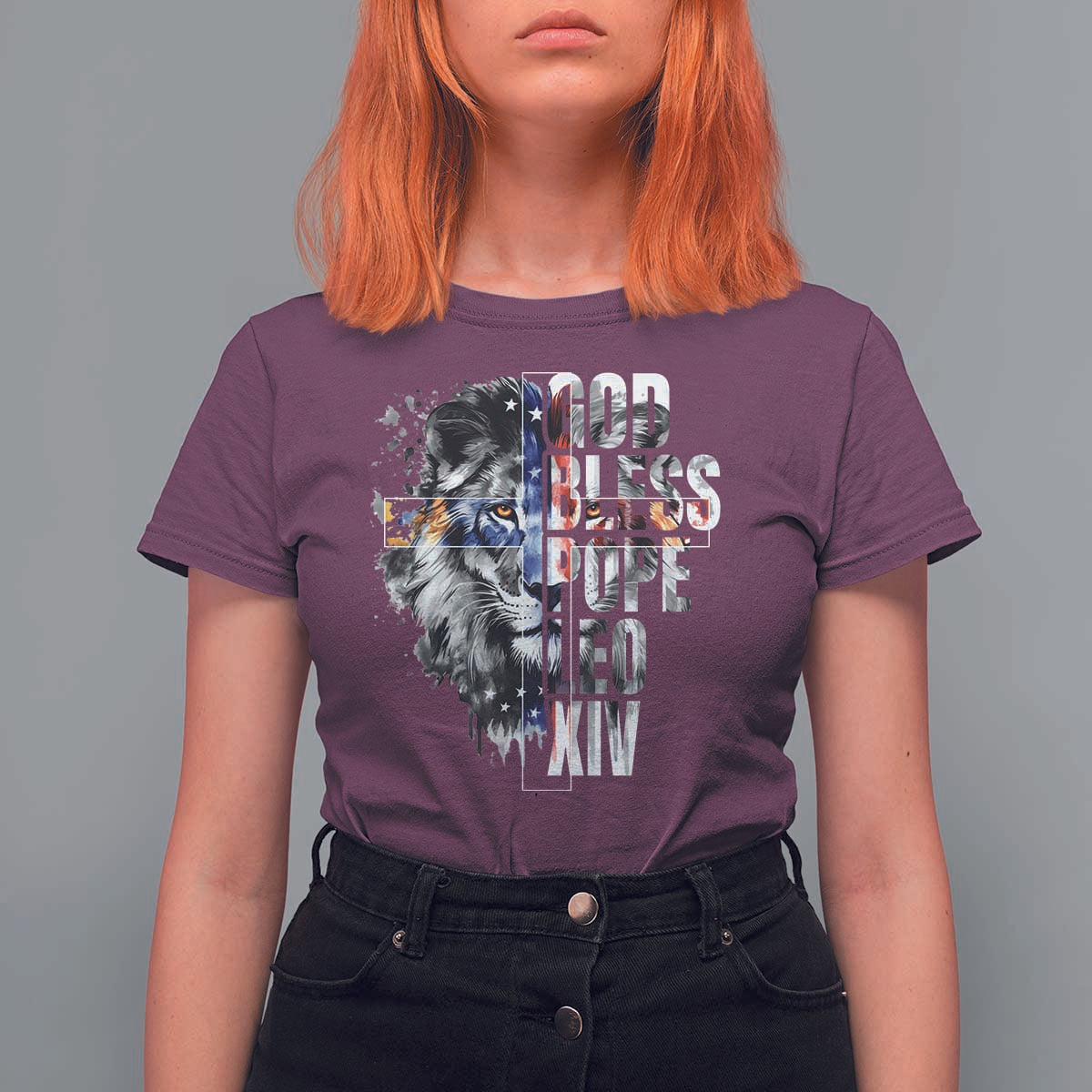 God Bless Pope Leo XIV T Shirt For Women Lion American Flag