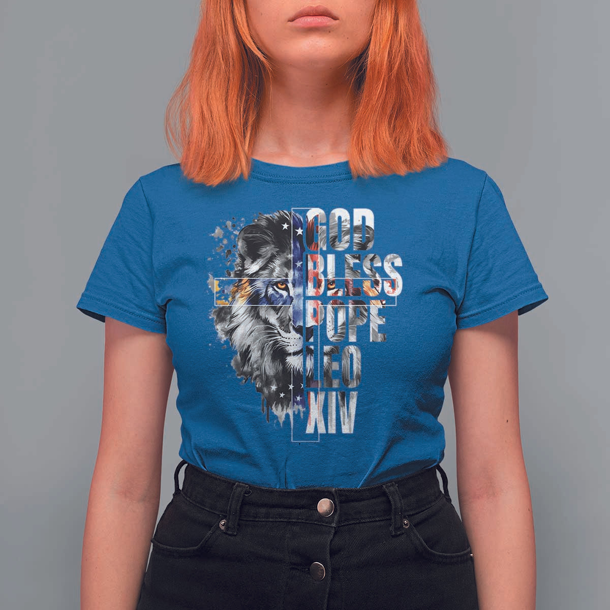 God Bless Pope Leo XIV T Shirt For Women Lion American Flag