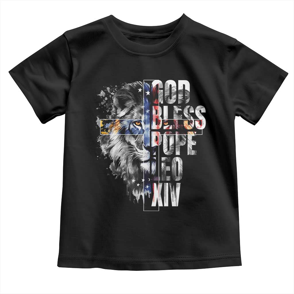 God Bless Pope Leo XIV Toddler T Shirt Lion American Flag