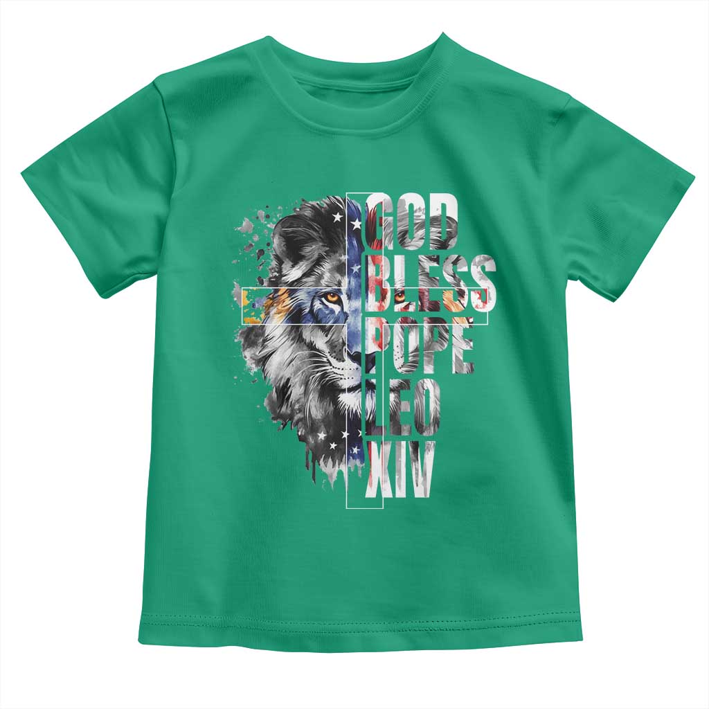 God Bless Pope Leo XIV Toddler T Shirt Lion American Flag