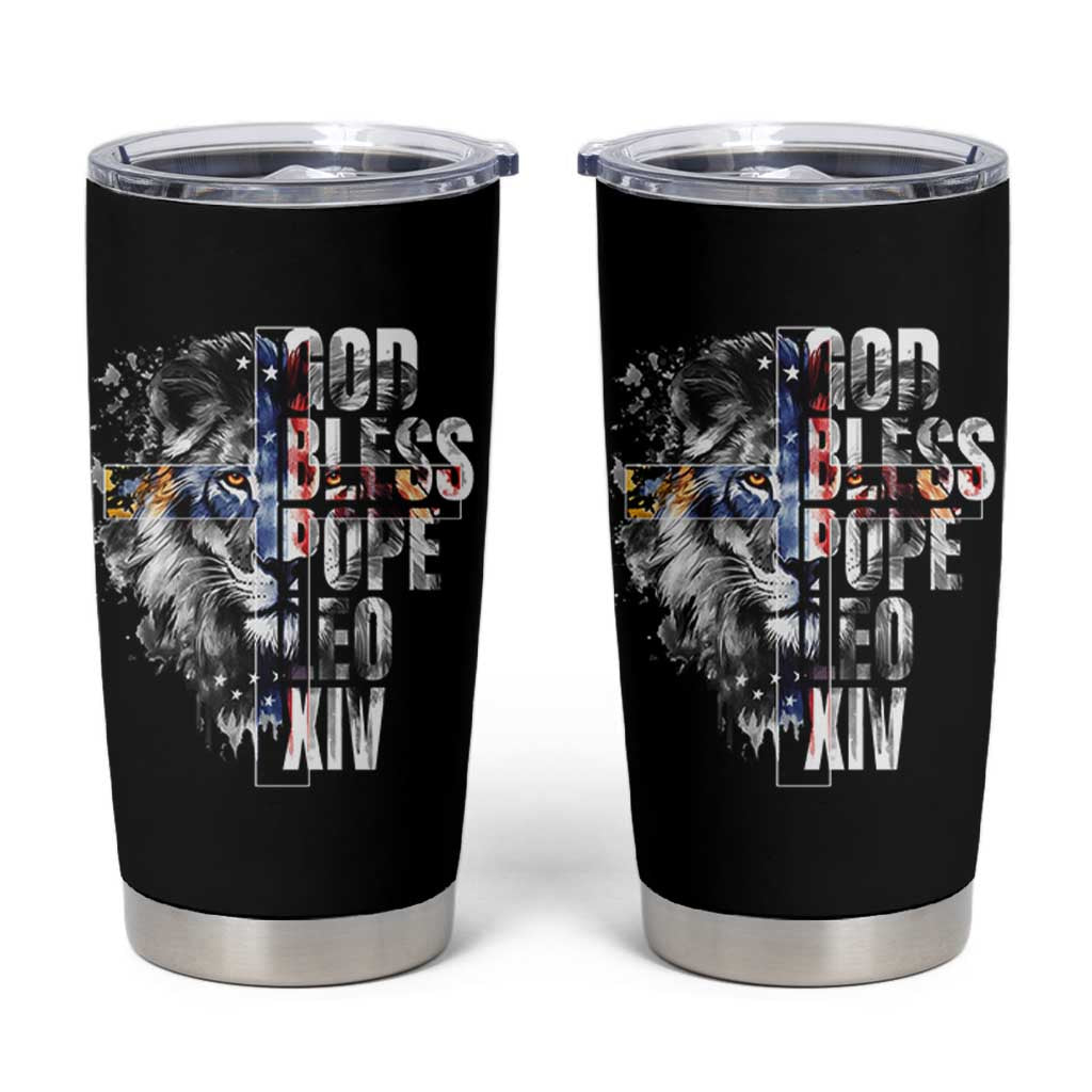 God Bless Pope Leo XIV Tumbler Cup Lion American Flag