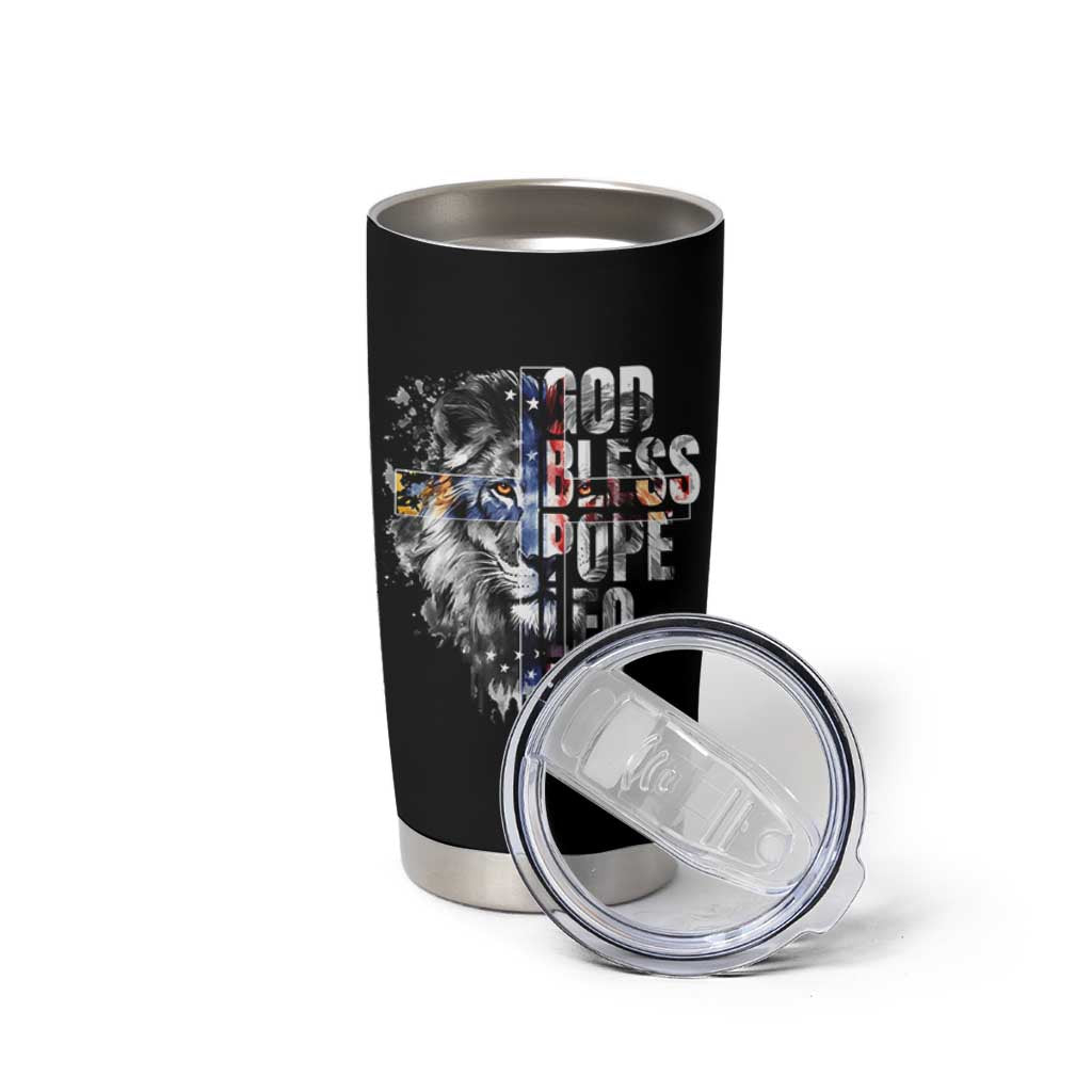 God Bless Pope Leo XIV Tumbler Cup Lion American Flag