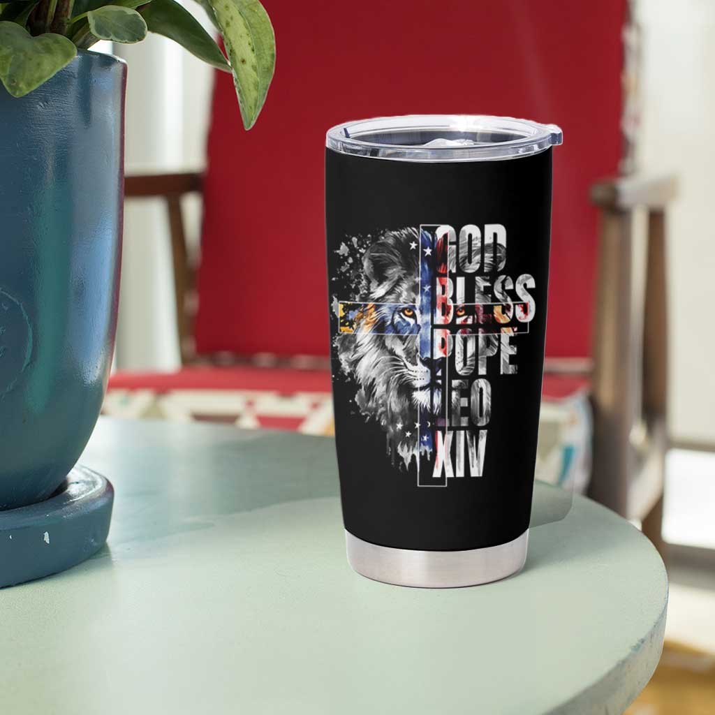 God Bless Pope Leo XIV Tumbler Cup Lion American Flag