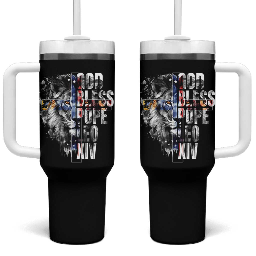 God Bless Pope Leo XIV Tumbler With Handle Lion American Flag