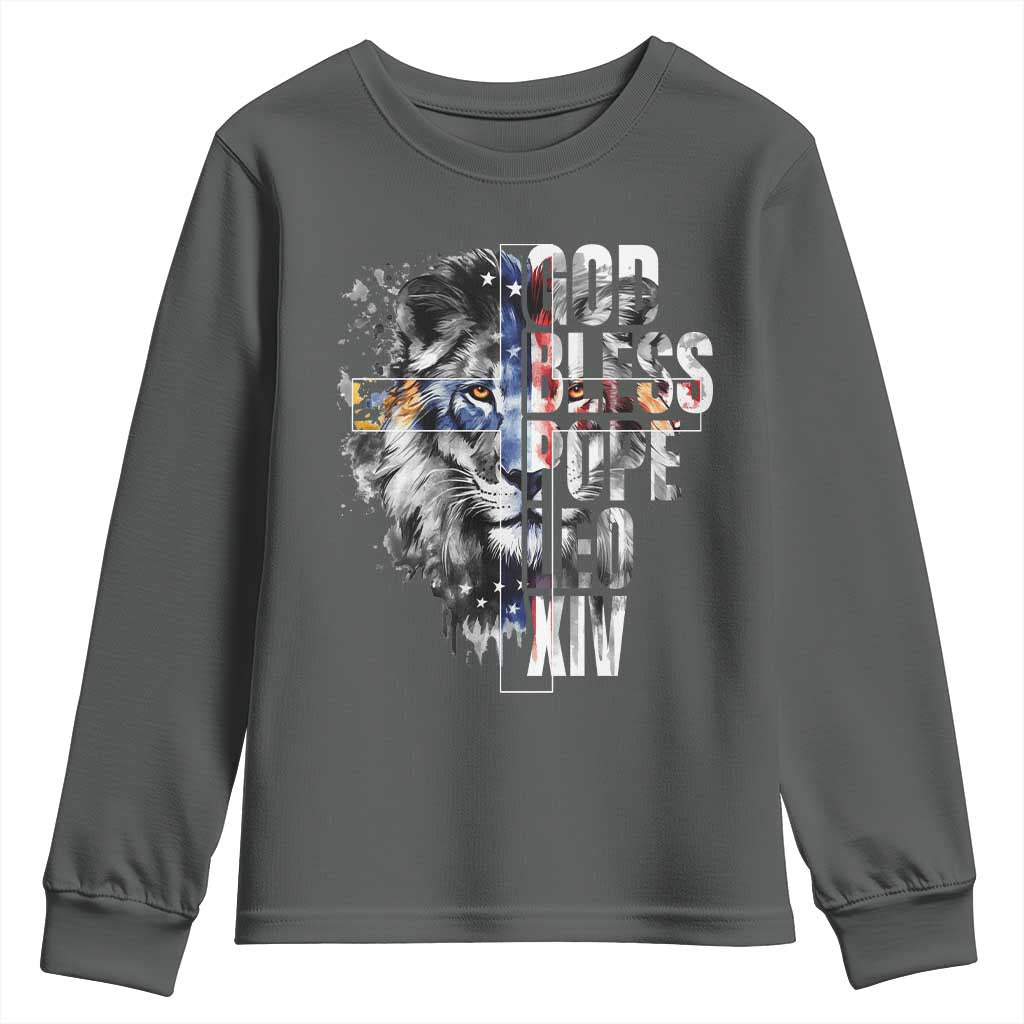 God Bless Pope Leo XIV Youth Sweatshirt Lion American Flag