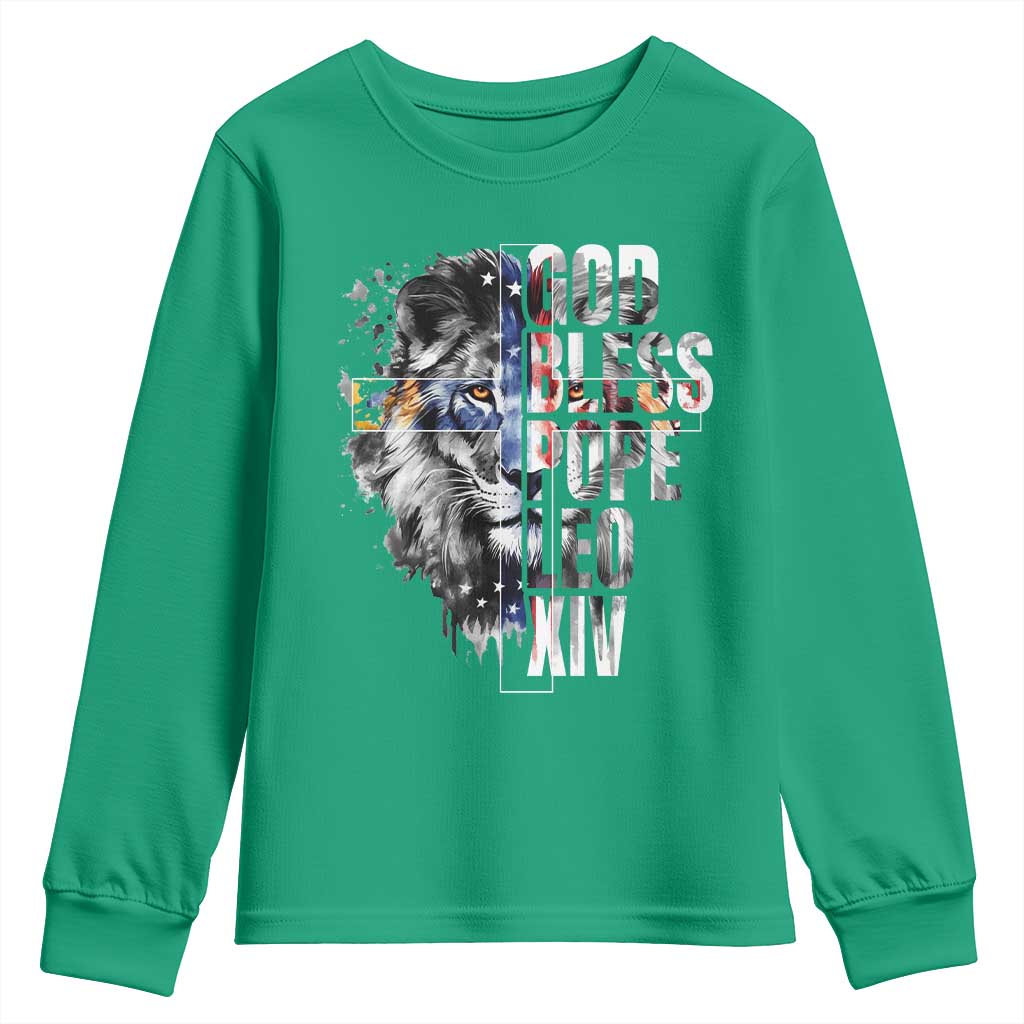 God Bless Pope Leo XIV Youth Sweatshirt Lion American Flag
