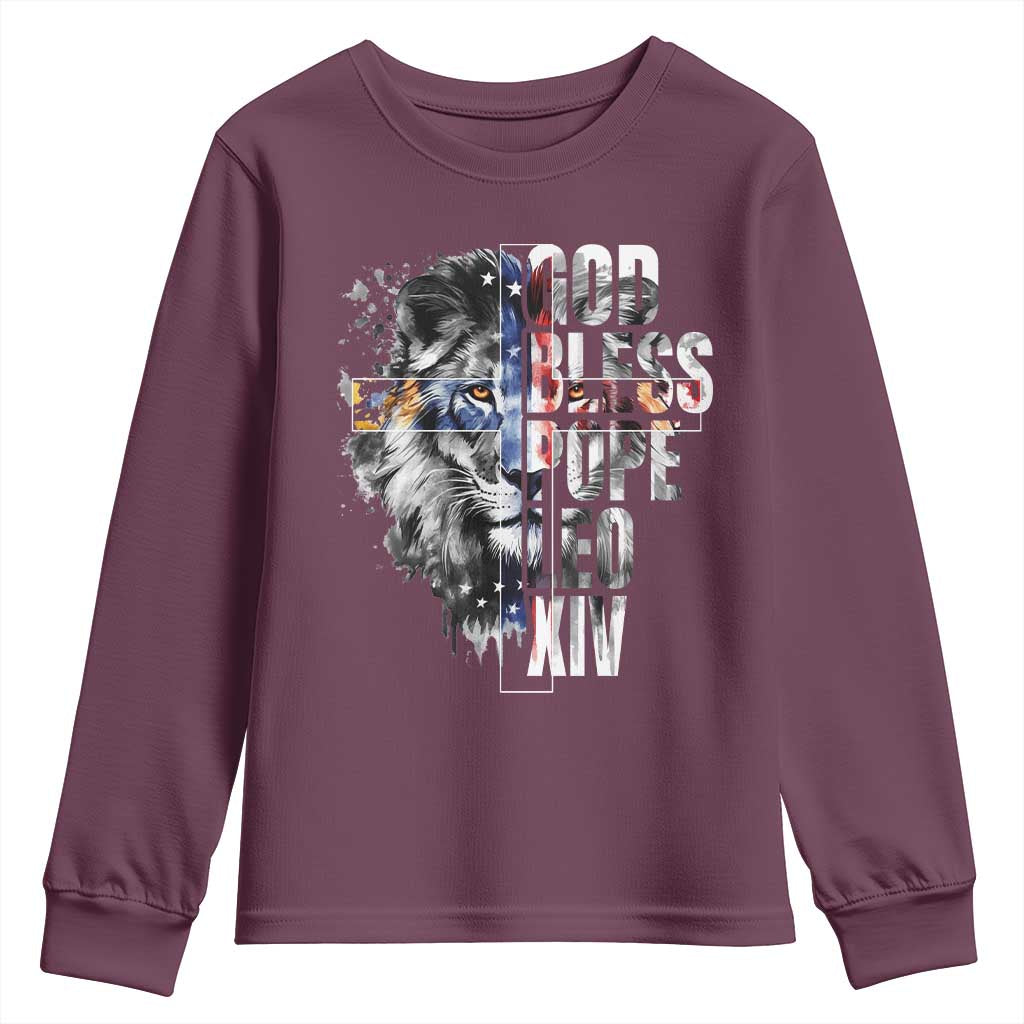 God Bless Pope Leo XIV Youth Sweatshirt Lion American Flag