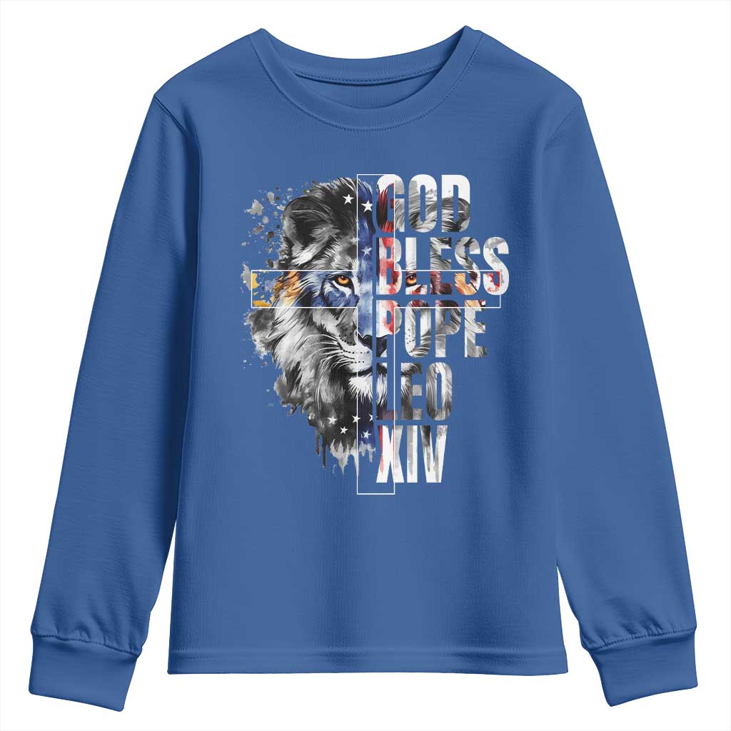 God Bless Pope Leo XIV Youth Sweatshirt Lion American Flag