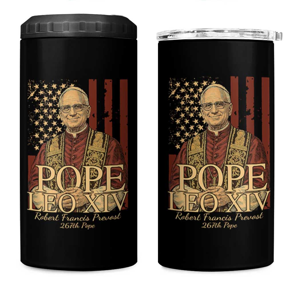 Cardinal Pope Leo XIV 4 in 1 Can Cooler Tumbler 267th Robert Francis Prevost American Flag