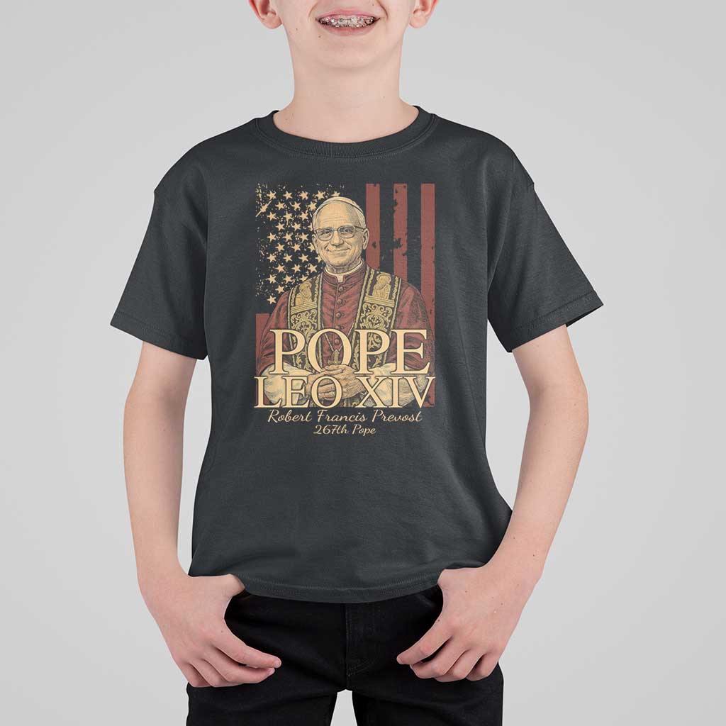 Cardinal Pope Leo XIV T Shirt For Kid 267th Robert Francis Prevost American Flag