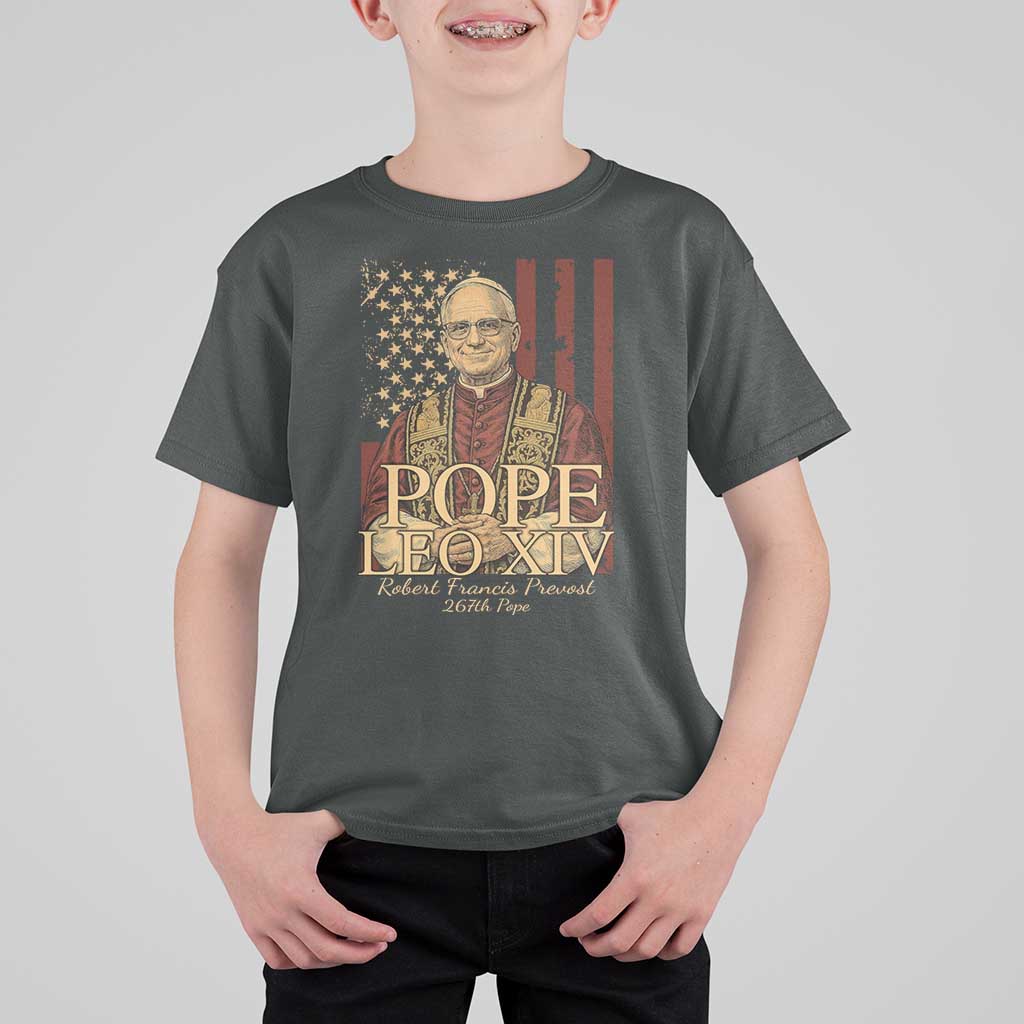 Cardinal Pope Leo XIV T Shirt For Kid 267th Robert Francis Prevost American Flag