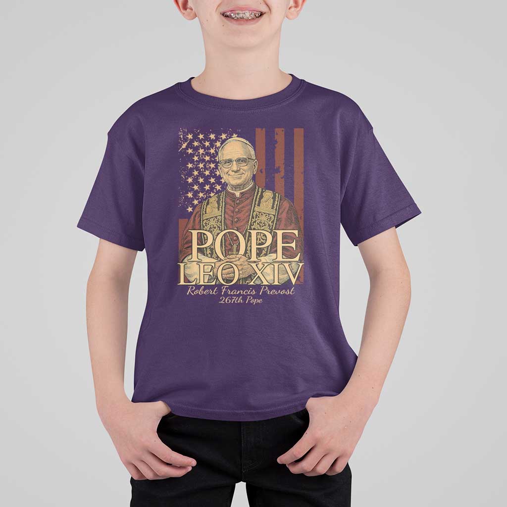 Cardinal Pope Leo XIV T Shirt For Kid 267th Robert Francis Prevost American Flag