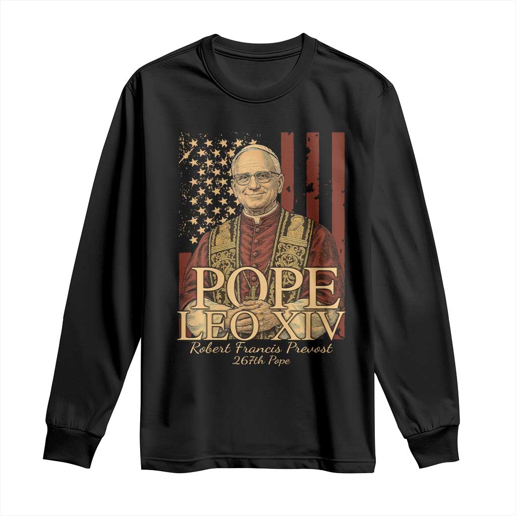 Cardinal Pope Leo XIV Long Sleeve Shirt 267th Robert Francis Prevost American Flag