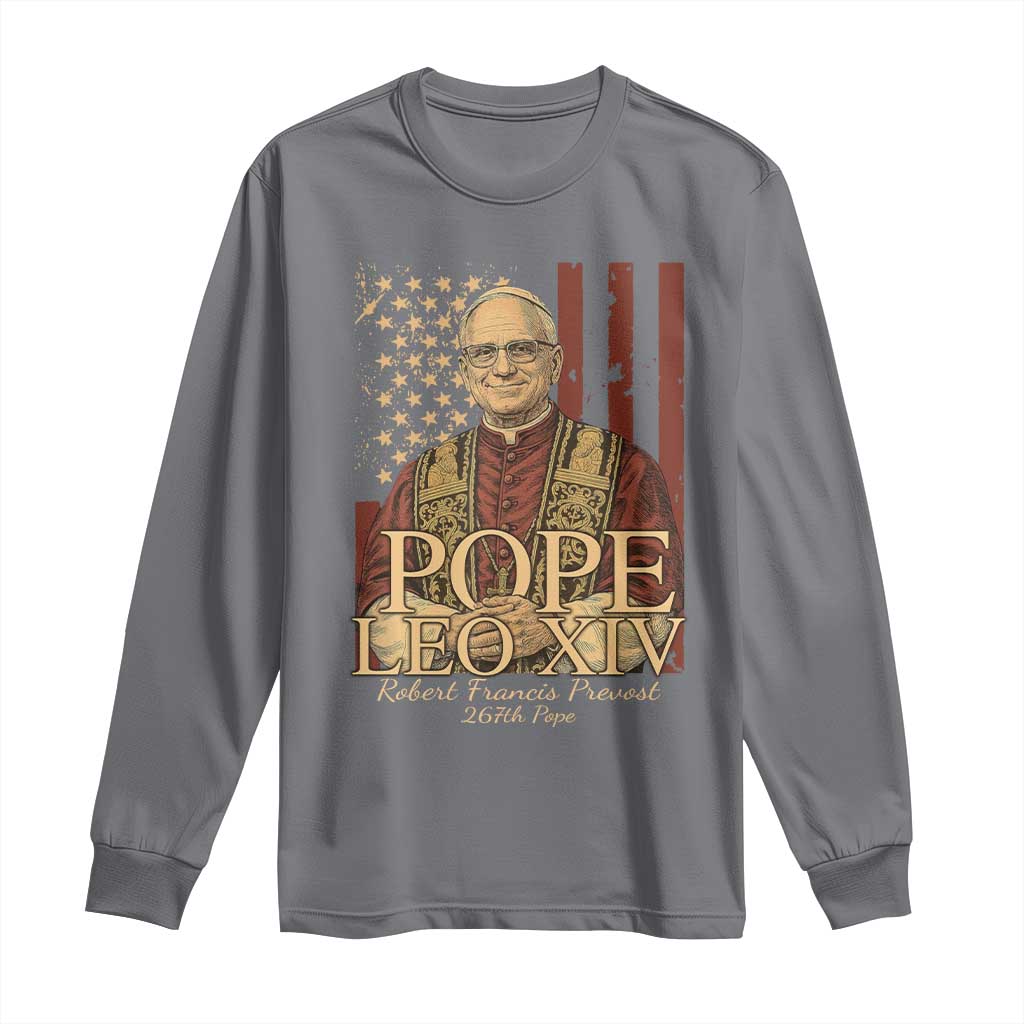 Cardinal Pope Leo XIV Long Sleeve Shirt 267th Robert Francis Prevost American Flag