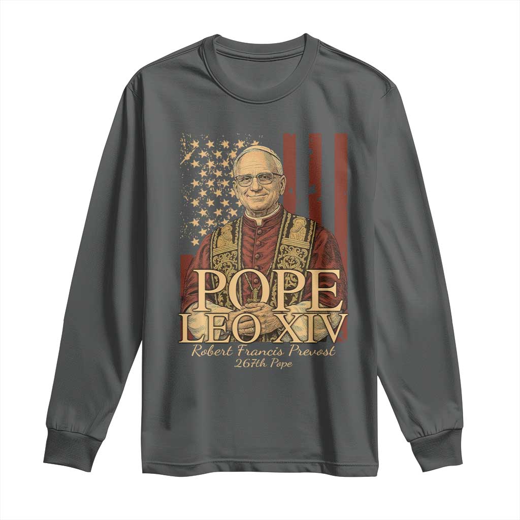 Cardinal Pope Leo XIV Long Sleeve Shirt 267th Robert Francis Prevost American Flag