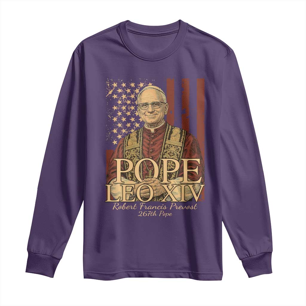 Cardinal Pope Leo XIV Long Sleeve Shirt 267th Robert Francis Prevost American Flag