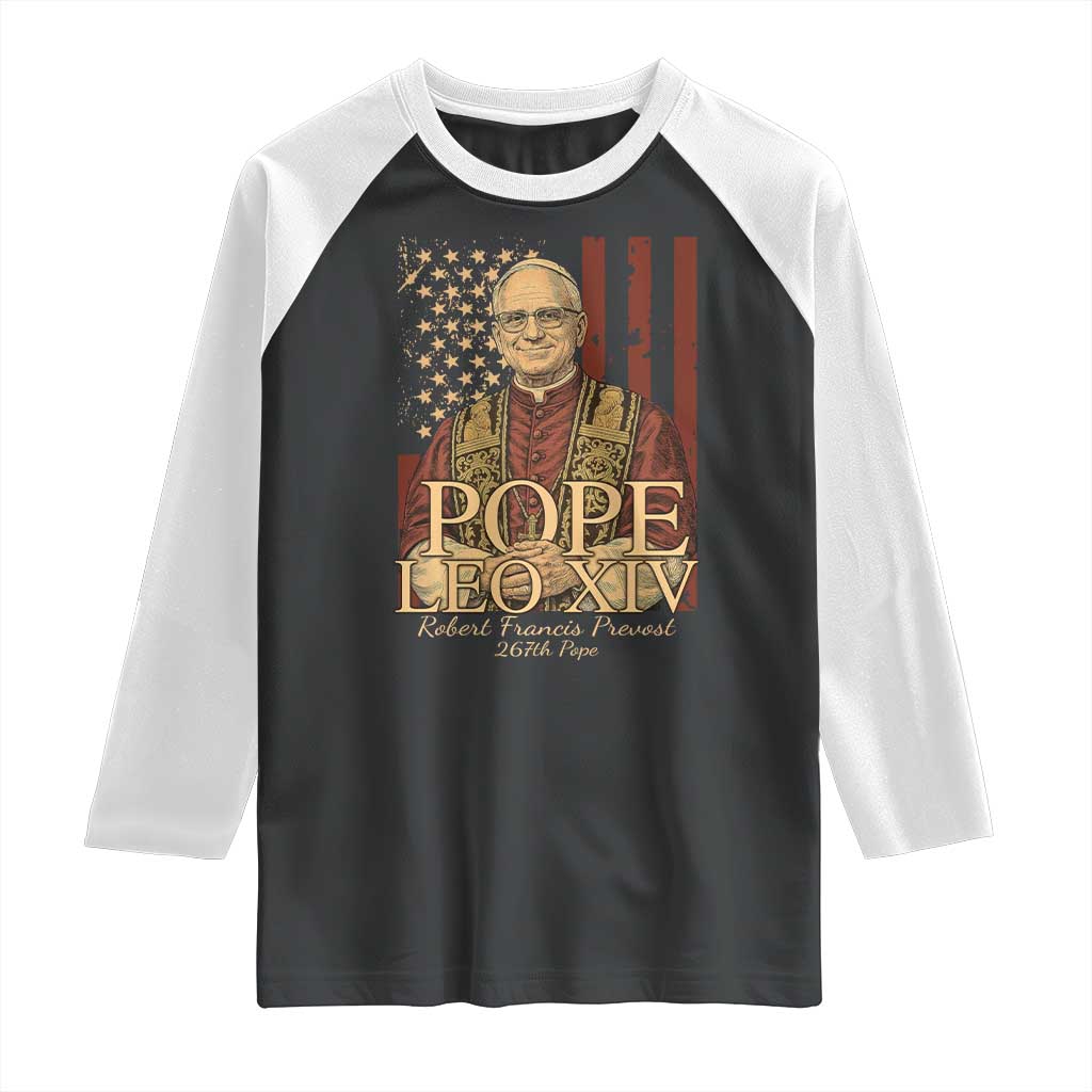 Cardinal Pope Leo XIV Raglan Shirt 267th Robert Francis Prevost American Flag