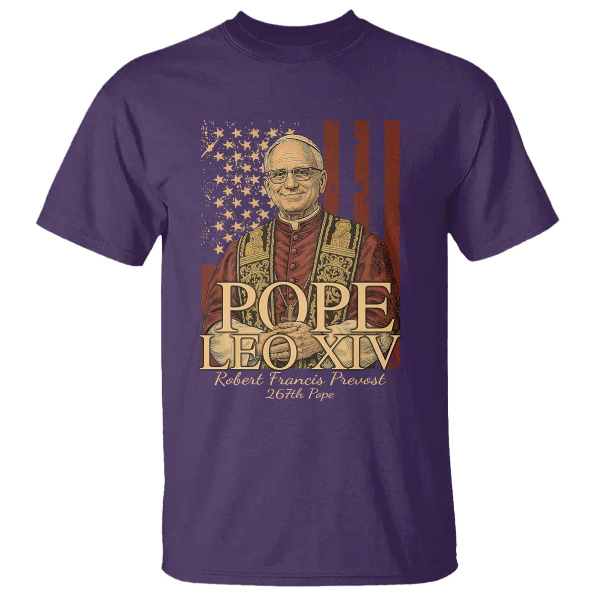 Cardinal Pope Leo XIV T Shirt 267th Robert Francis Prevost American Flag