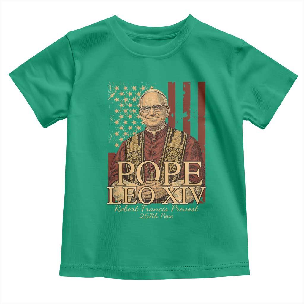 Cardinal Pope Leo XIV Toddler T Shirt 267th Robert Francis Prevost American Flag