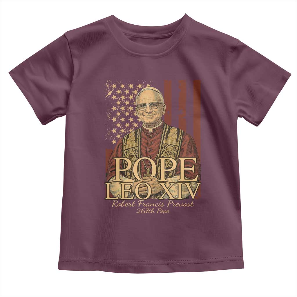 Cardinal Pope Leo XIV Toddler T Shirt 267th Robert Francis Prevost American Flag