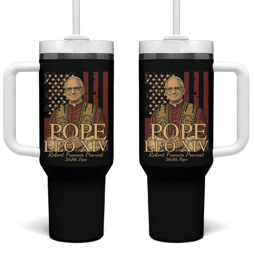 Cardinal Pope Leo XIV Tumbler With Handle 267th Robert Francis Prevost American Flag