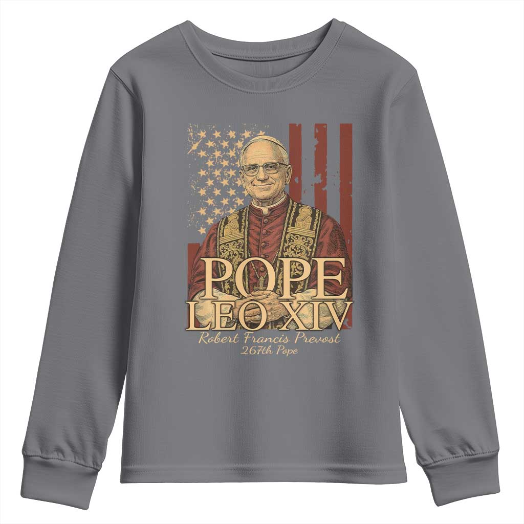 Cardinal Pope Leo XIV Youth Sweatshirt 267th Robert Francis Prevost American Flag