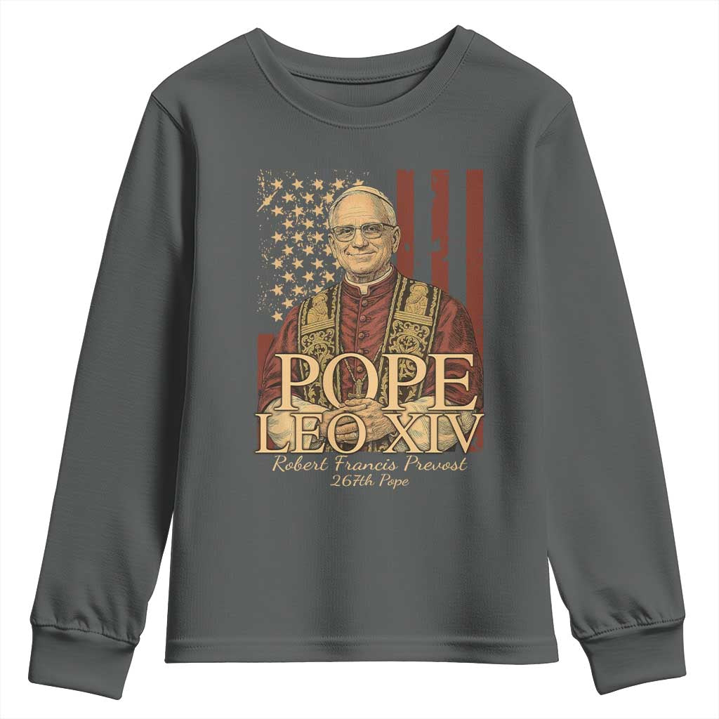 Cardinal Pope Leo XIV Youth Sweatshirt 267th Robert Francis Prevost American Flag