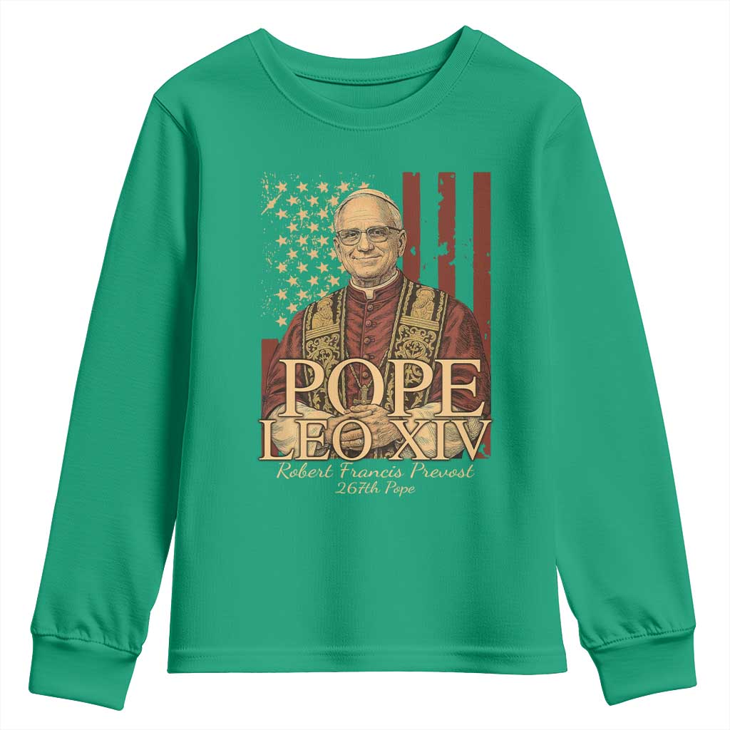 Cardinal Pope Leo XIV Youth Sweatshirt 267th Robert Francis Prevost American Flag