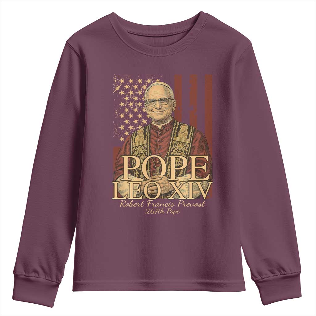 Cardinal Pope Leo XIV Youth Sweatshirt 267th Robert Francis Prevost American Flag