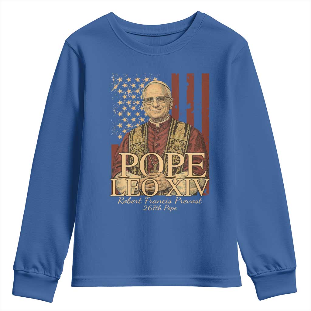 Cardinal Pope Leo XIV Youth Sweatshirt 267th Robert Francis Prevost American Flag