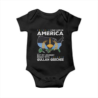 I May Live In America But My Journey Began With Gullah Geechee Baby Onesie Gullah Geechee Pride