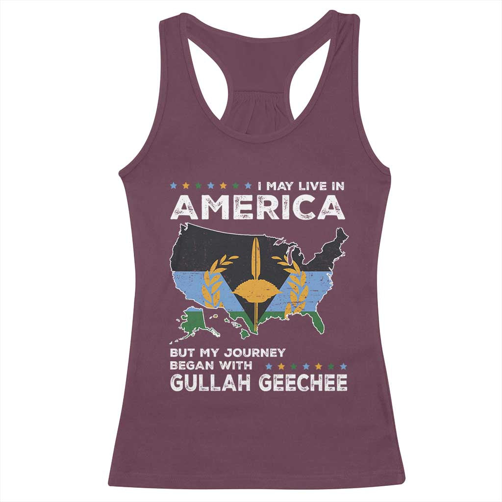 I May Live In America But My Journey Began With Gullah Geechee Racerback Tank Top Gullah Geechee Pride