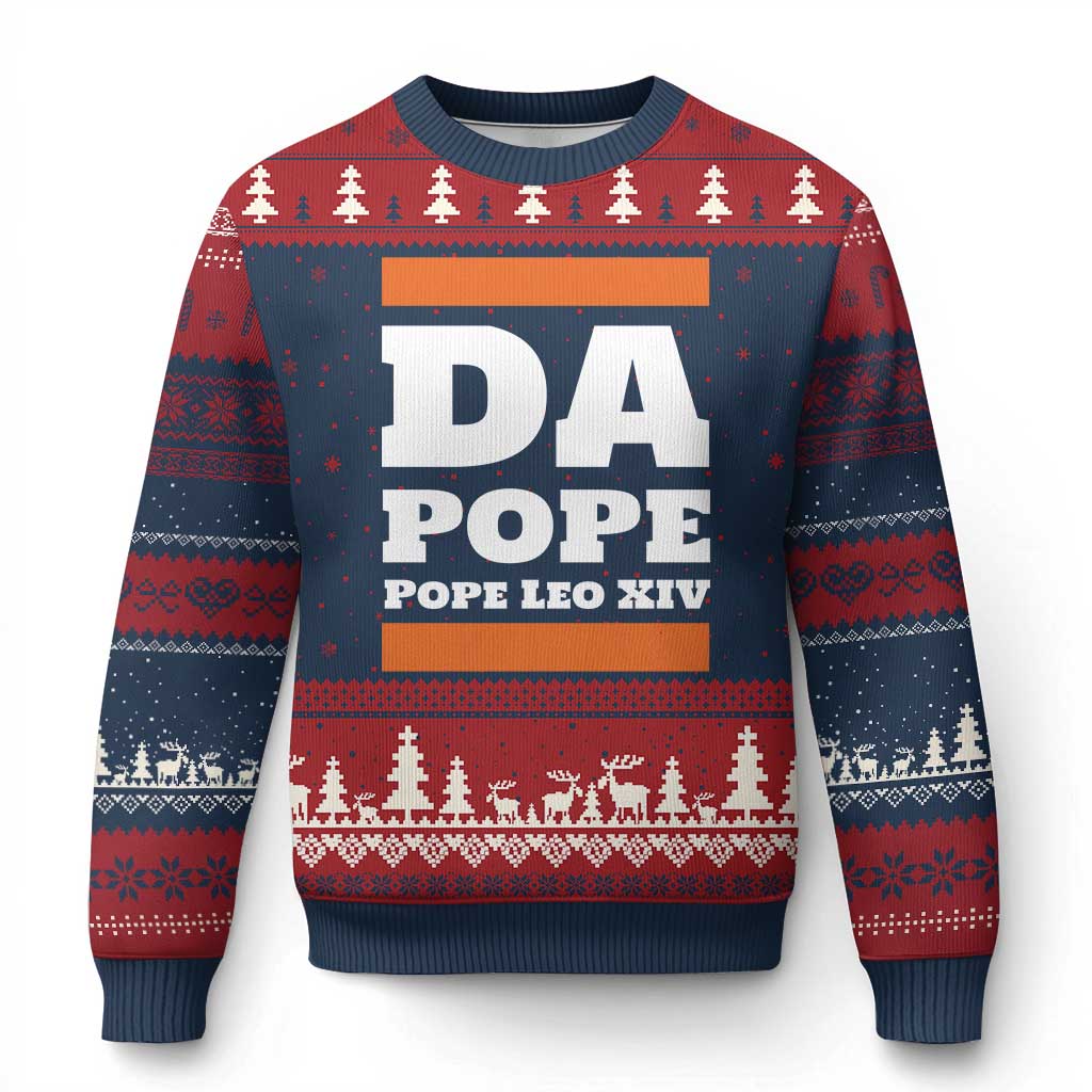 Funny Da Pope From America Chicago Pope Leo XIV Ugly Christmas Sweater - Wonder Print Shop