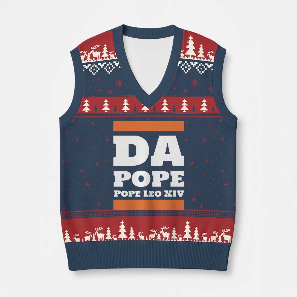 Funny Da Pope From America Chicago Pope Leo XIV V-Neck Knit Sweater Vest - Wonder Print Shop
