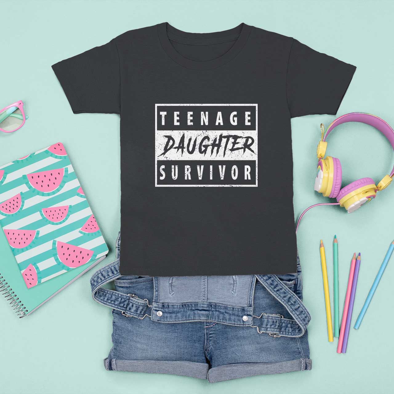 Teenage Daughter Survivor T Shirt For Kid Vintage Funny Popular Parenting Quote - Wonder Print Shop