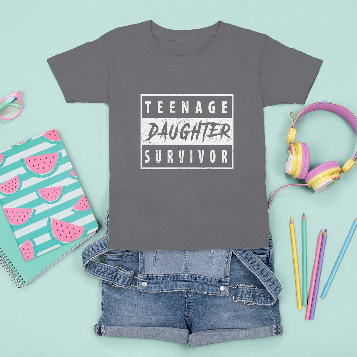 Teenage Daughter Survivor T Shirt For Kid Vintage Funny Popular Parenting Quote - Wonder Print Shop