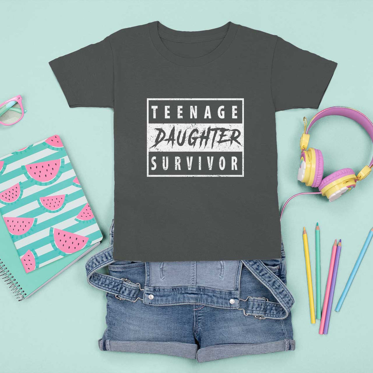 Teenage Daughter Survivor T Shirt For Kid Vintage Funny Popular Parenting Quote - Wonder Print Shop