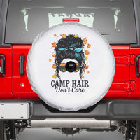 Funny Camping Lover Spare Tire Cover Camp Hair Don't Care Messy Bun Camper