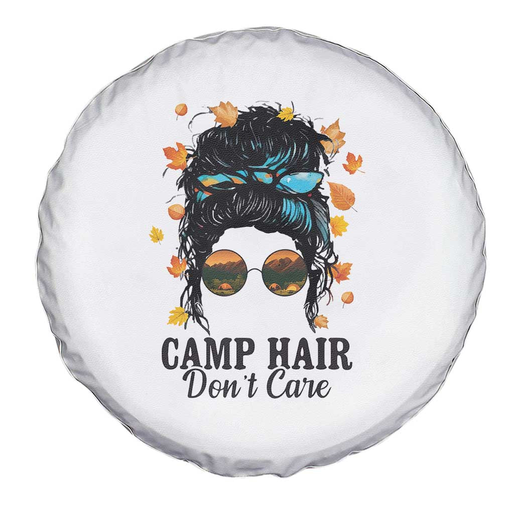 Funny Camping Lover Spare Tire Cover Camp Hair Don't Care Messy Bun Camper