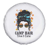 Funny Camping Lover Spare Tire Cover Camp Hair Don't Care Messy Bun Camper