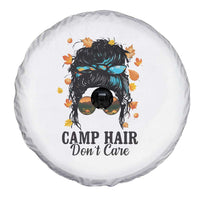 Funny Camping Lover Spare Tire Cover Camp Hair Don't Care Messy Bun Camper