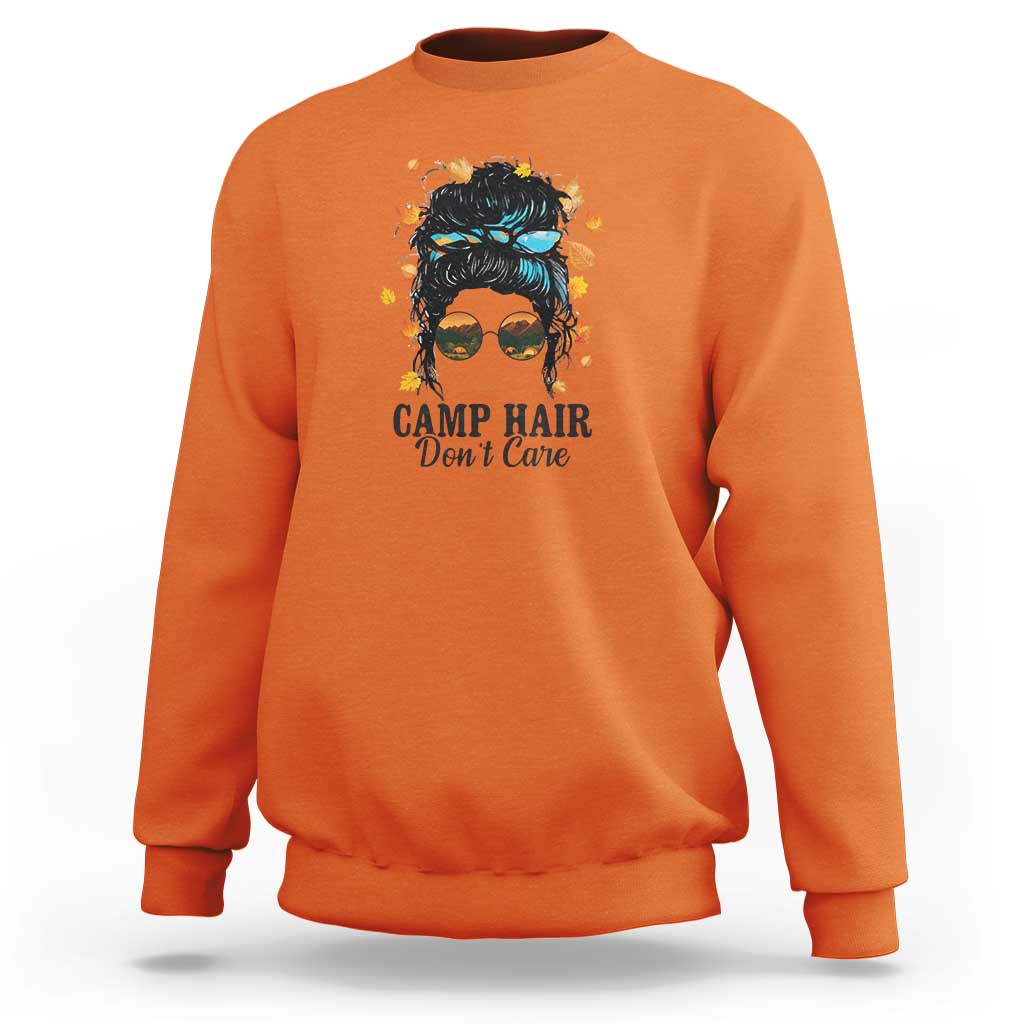 Funny Camping Lover Sweatshirt Camp Hair Don't Care Messy Bun Camper - Wonder Print Shop