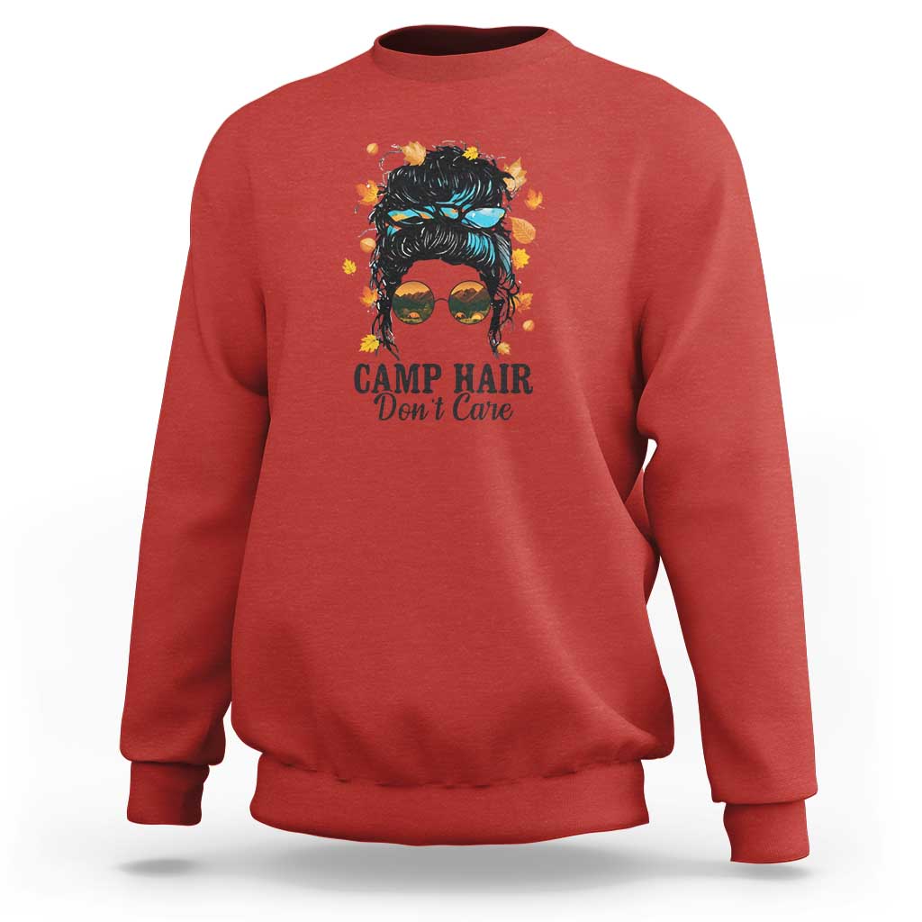 Funny Camping Lover Sweatshirt Camp Hair Don't Care Messy Bun Camper - Wonder Print Shop
