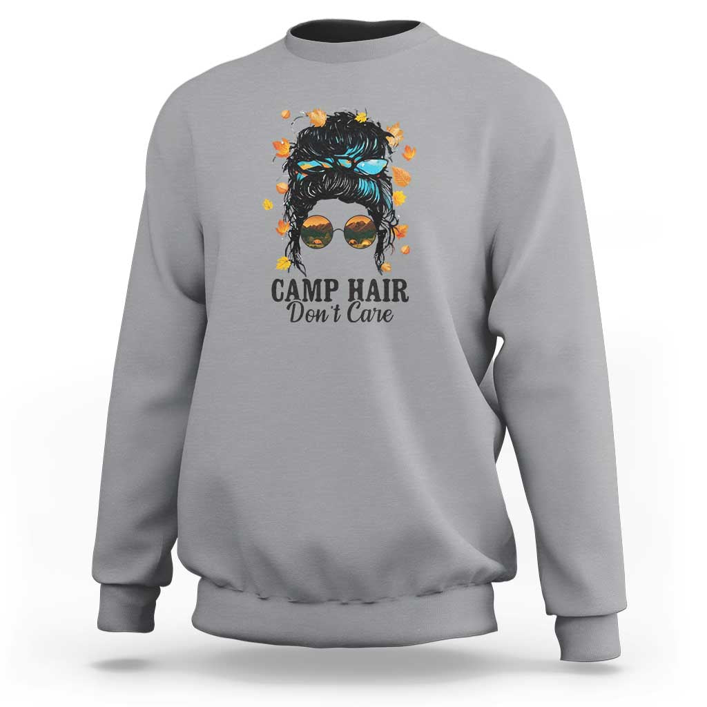 Funny Camping Lover Sweatshirt Camp Hair Don't Care Messy Bun Camper - Wonder Print Shop