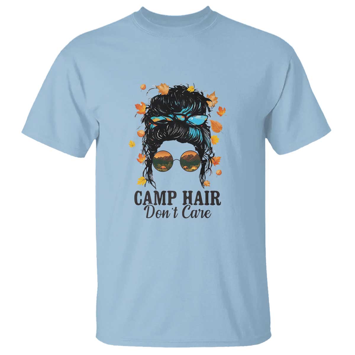 Funny Camping Lover T Shirt Camp Hair Don't Care Messy Bun Camper - Wonder Print Shop