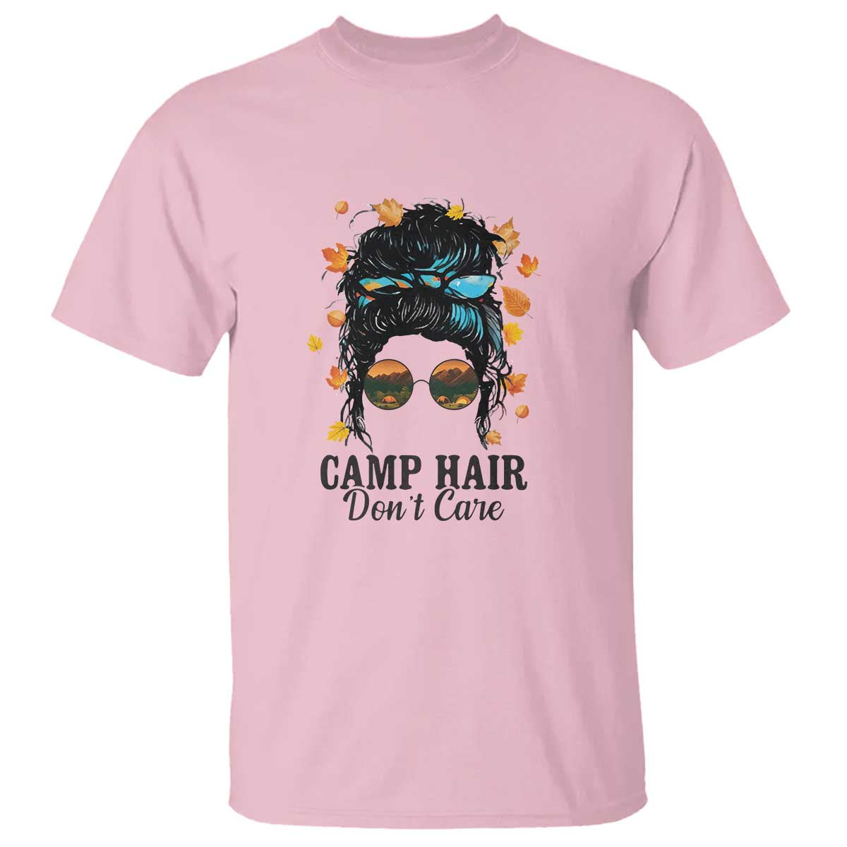 Funny Camping Lover T Shirt Camp Hair Don't Care Messy Bun Camper - Wonder Print Shop