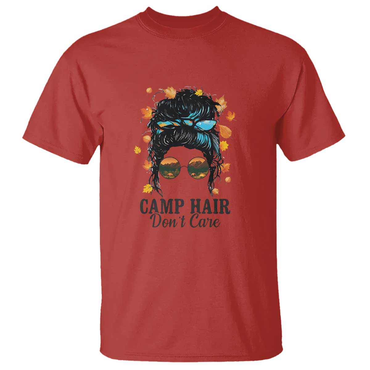 Funny Camping Lover T Shirt Camp Hair Don't Care Messy Bun Camper - Wonder Print Shop