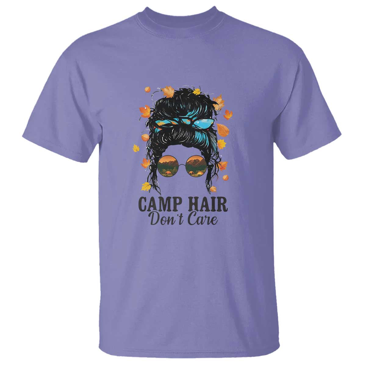 Funny Camping Lover T Shirt Camp Hair Don't Care Messy Bun Camper - Wonder Print Shop