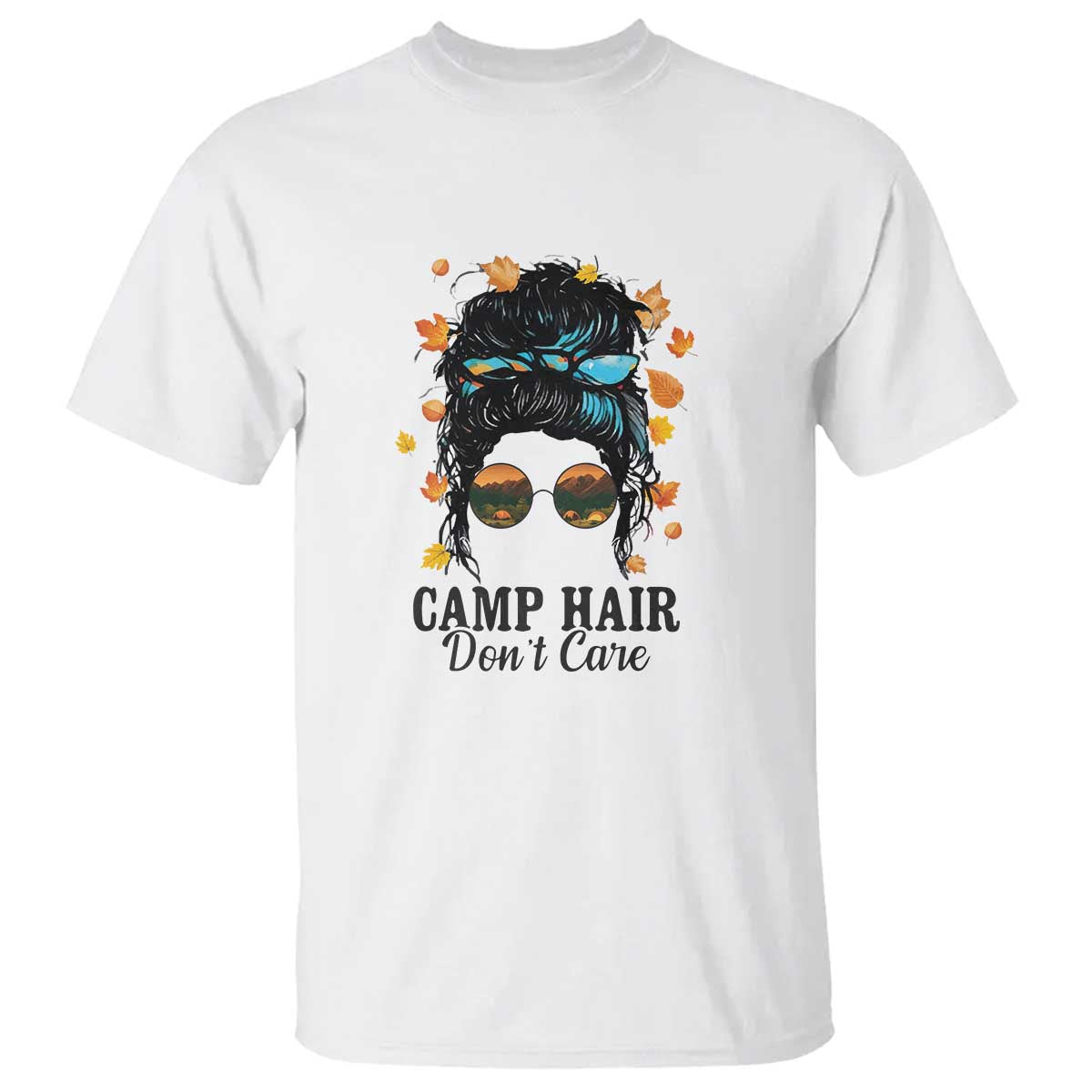 Funny Camping Lover T Shirt Camp Hair Don't Care Messy Bun Camper - Wonder Print Shop