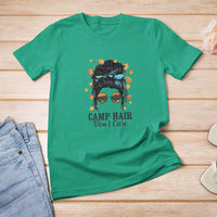 Funny Camping Lover T Shirt For Women Camp Hair Don't Care Messy Bun Camper - Wonder Print Shop